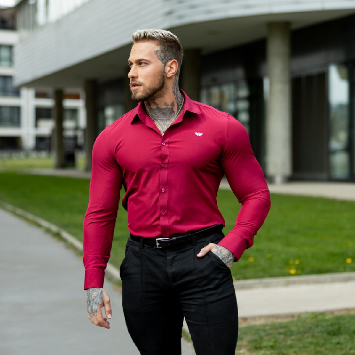 Strečová košeľa Iron Aesthetics Slim Stretch, bordová · záber 5