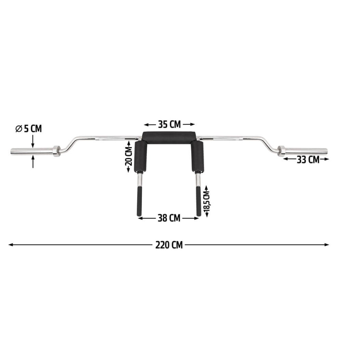 Olympijský hriadeľ na drepy inSPORTline Barsap 220cm/50mm • 22,5kg • do 317 kg • bez objímok · záber 3