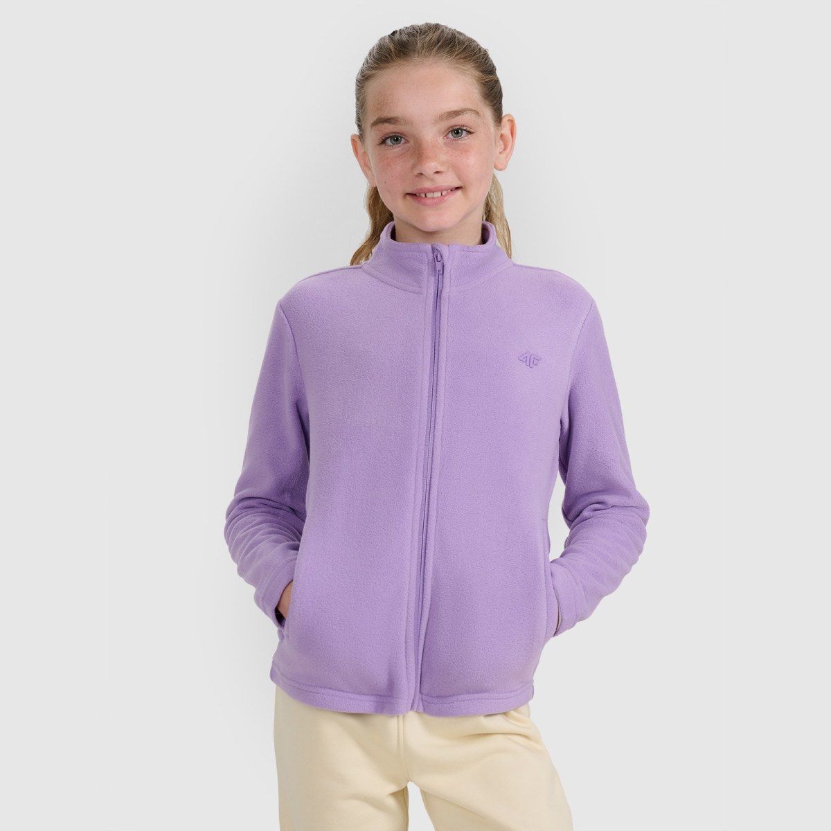 Dievčenský fleece s golierom slim - fialový · záber 1
