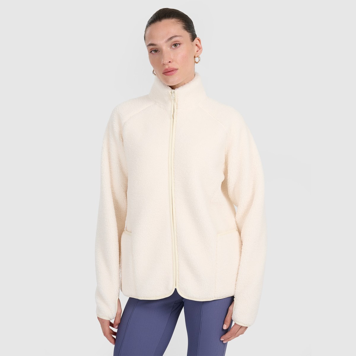 Sherpa fleece s golierom oversize dámsky - biely · záber 1