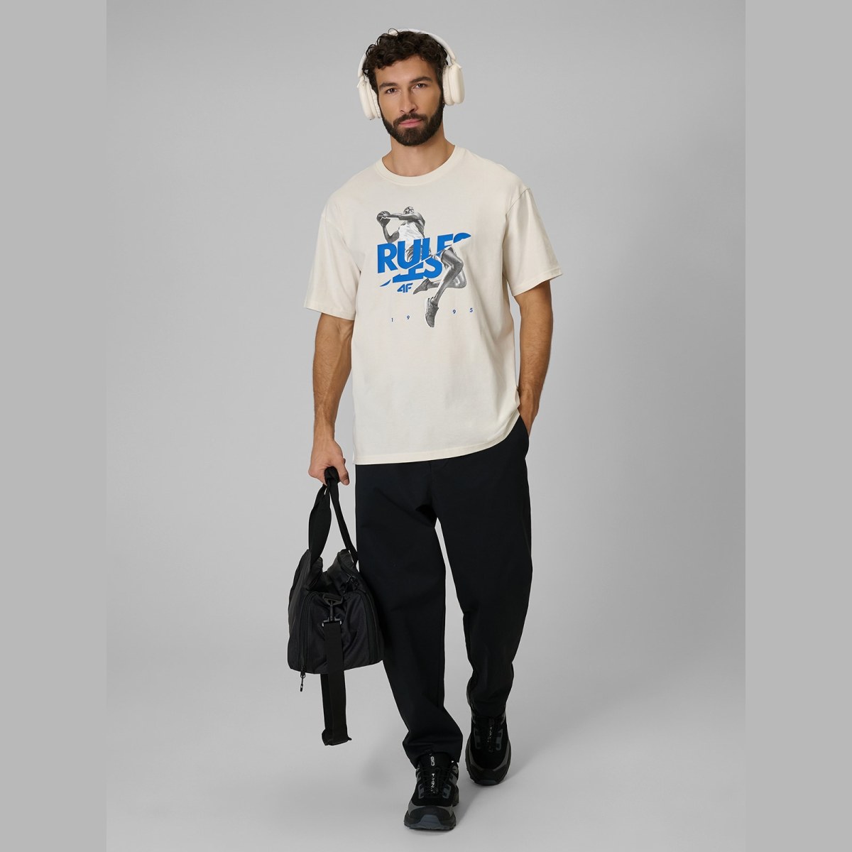 T-shirt loose s potlačou pánsky - béžový · záber 4