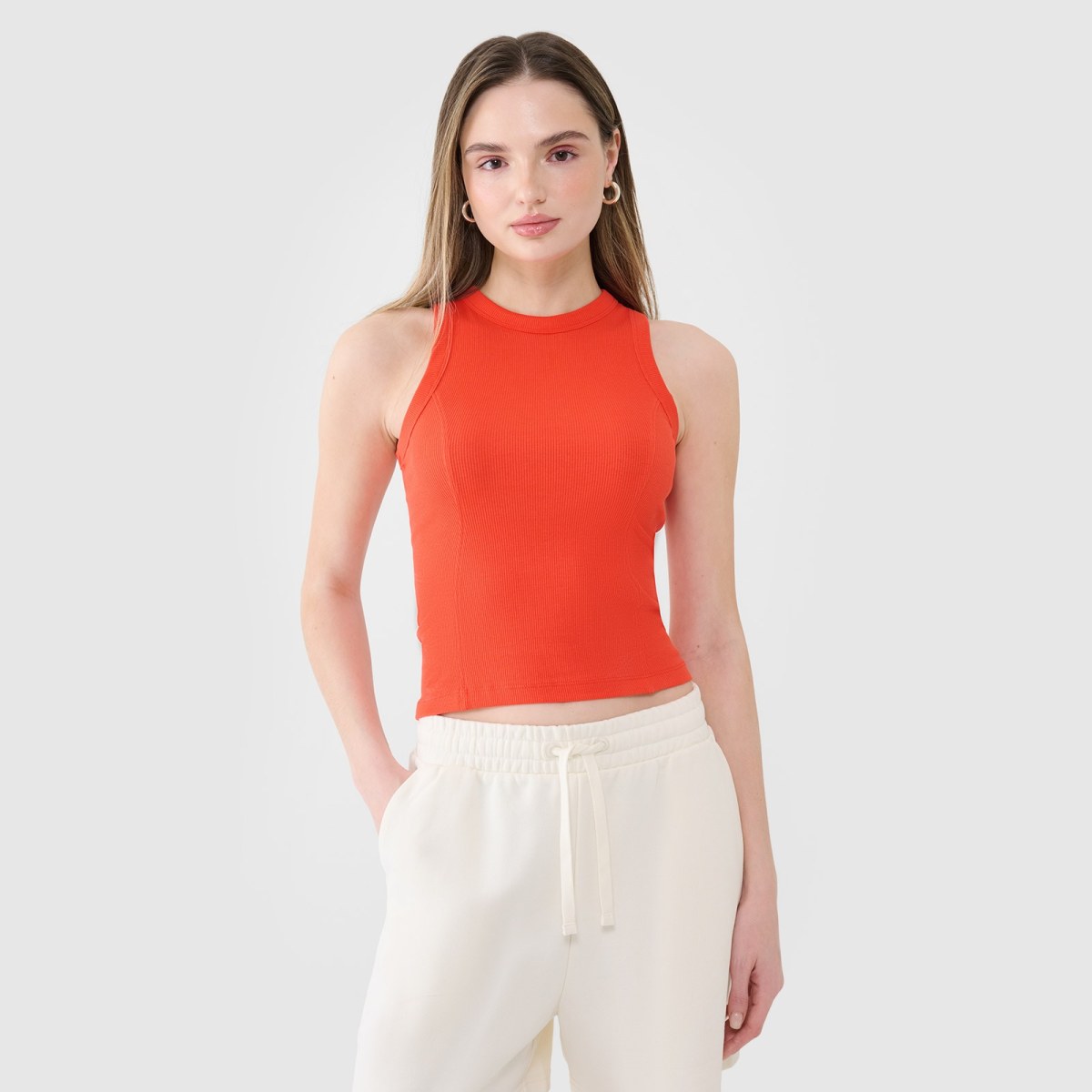 Dámsky slim top z rebrovaného materiálu - červený · záber 3