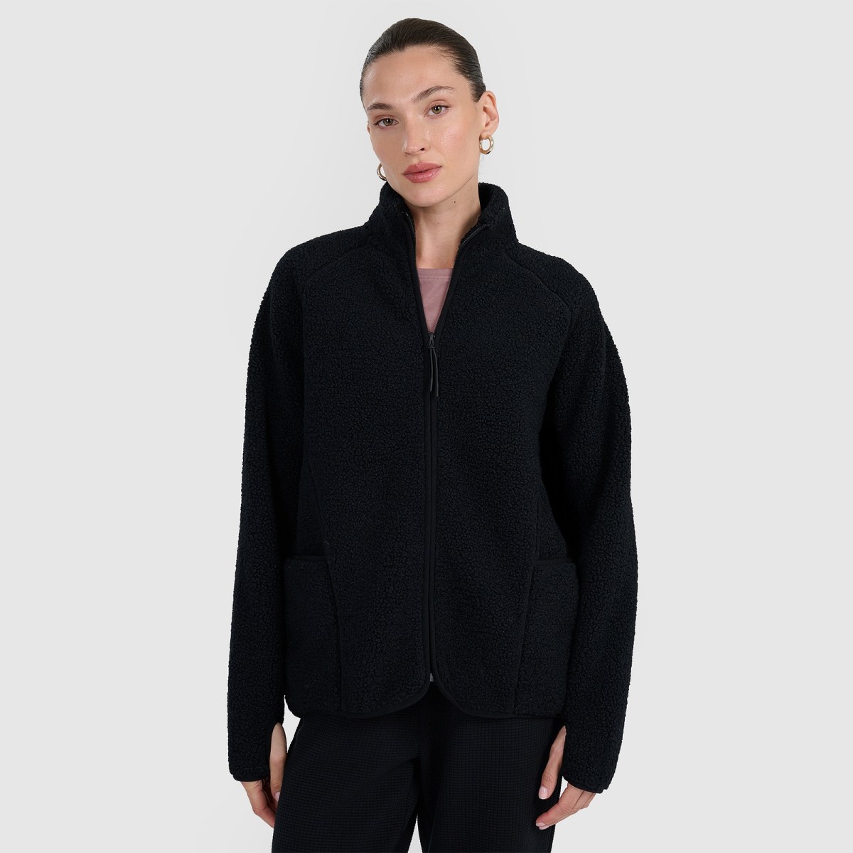 Sherpa fleece s golierom oversize dámsky - čierny · záber 1