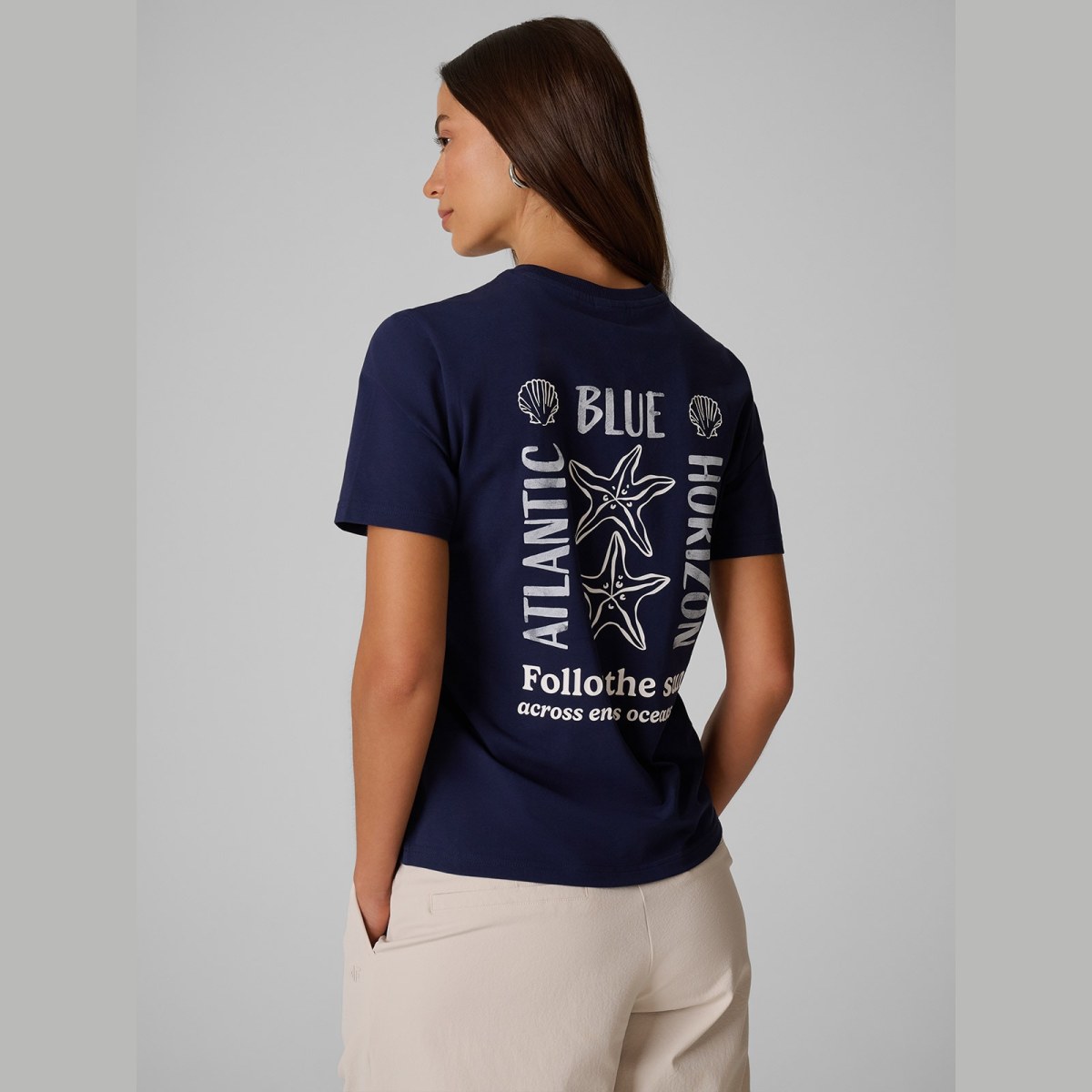 T-shirt relaxed s potlačou dámsky - tmavomodrý · záber 2
