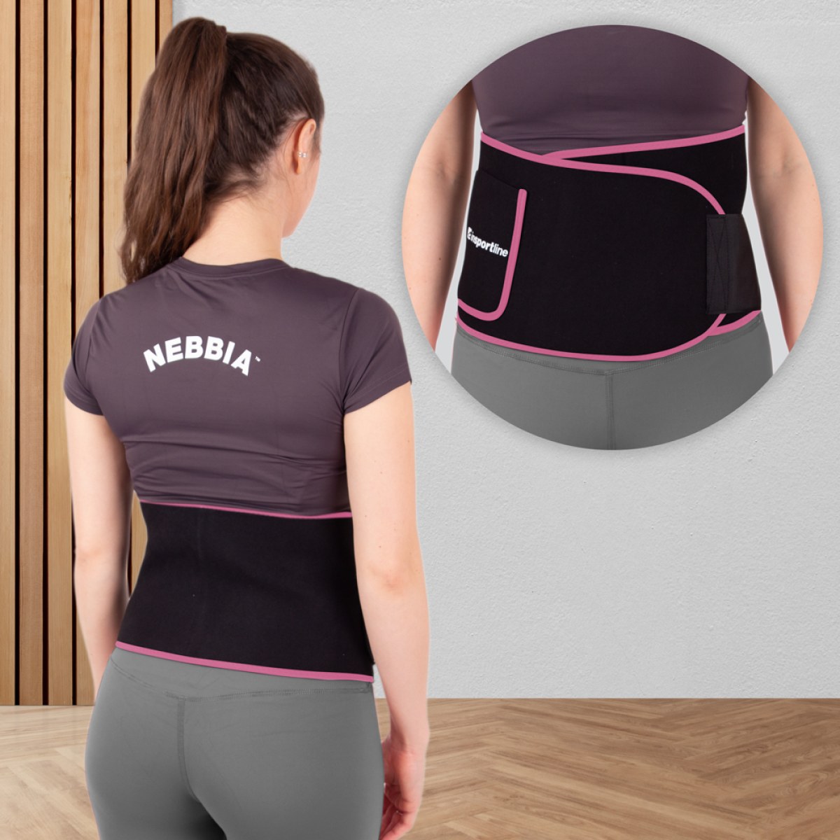 Neoprénový pás inSPORTline Waistpire s vreckom - Veľkosť: M | Farba: Ružová · záber 1