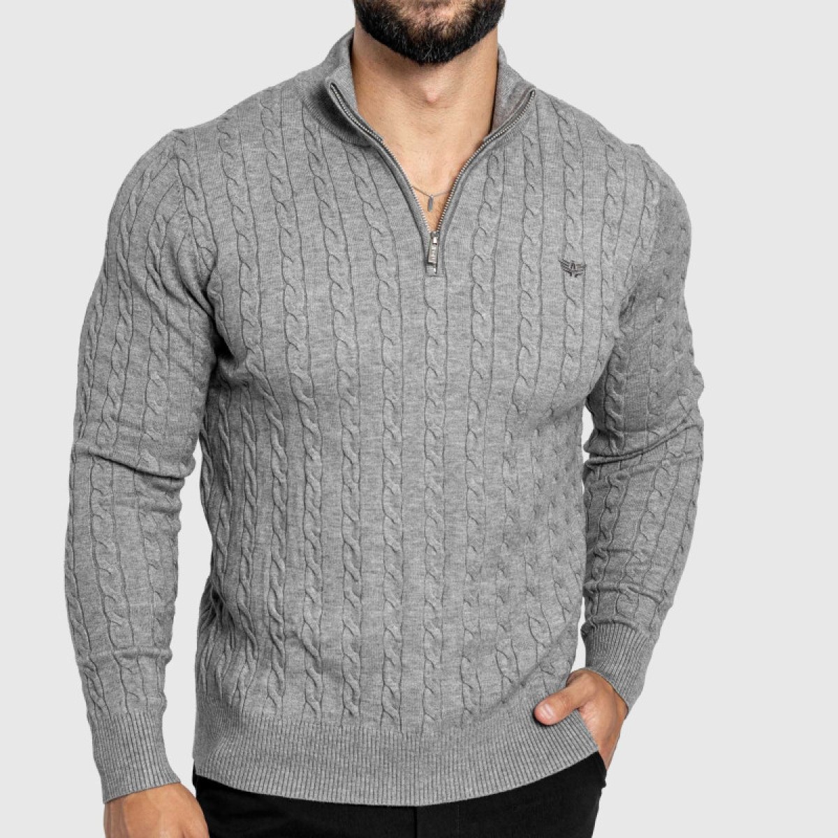 Pánsky sveter Iron Aesthetics Cable Knit, sivý · záber 1