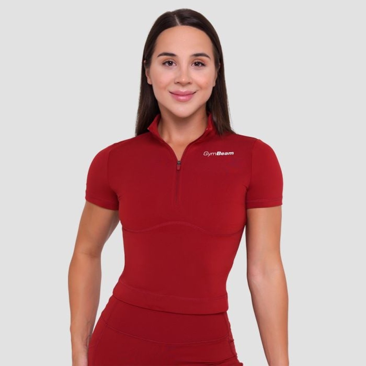 GymBeam Dámske tričko Cropped Ignite Dark Red SS · záber 1
