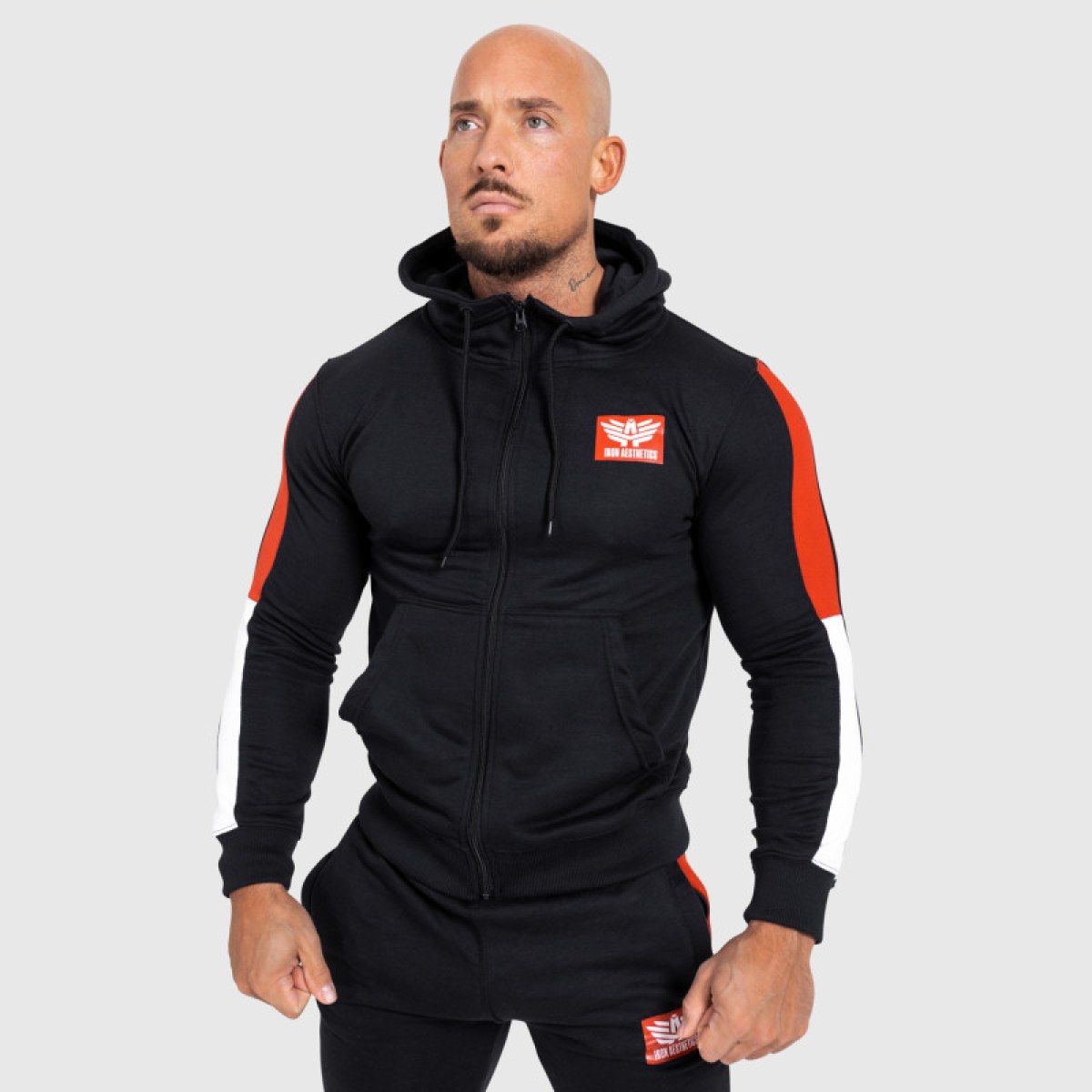 Mikina s kapucňou a zipsom Iron Aesthetics Tricolora, čierna · záber 1