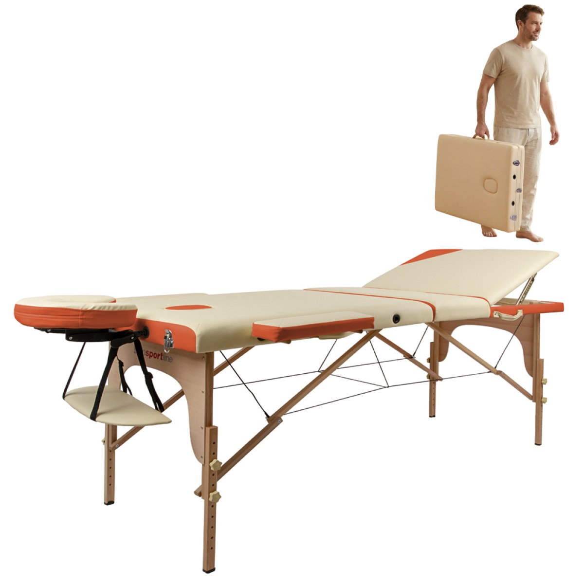 Masážne lehátko inSPORTline Japane 195x70x62-84 cm 3-dielne drevené - Farba: Oranžová · záber 1