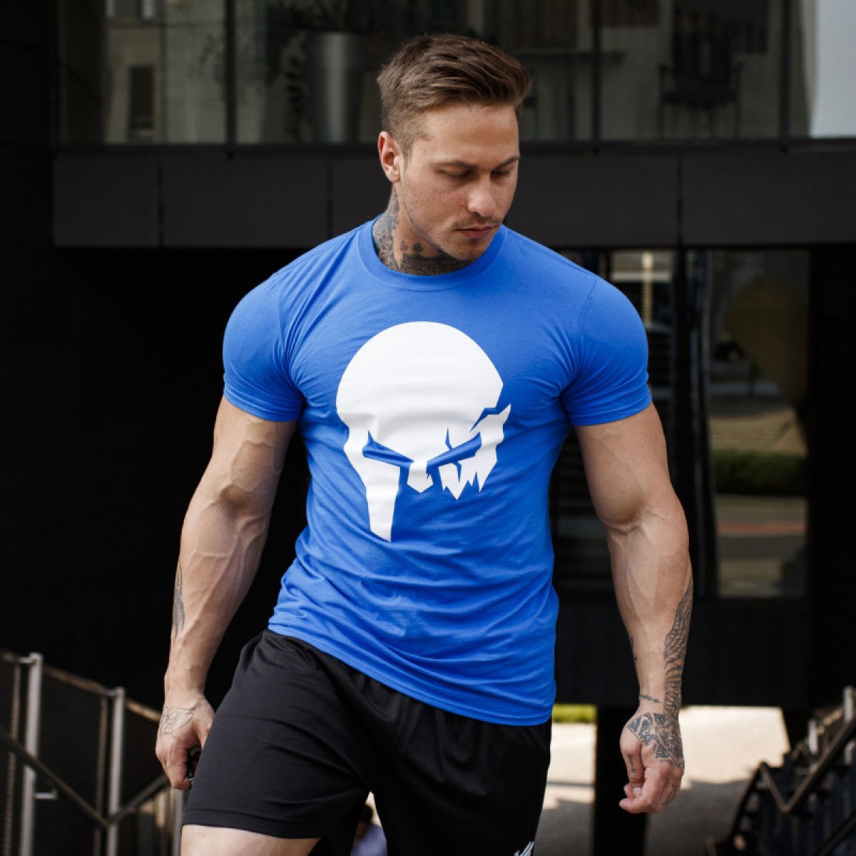 Ultrasoft tričko Iron Aesthetics Skull, modré · záber 2