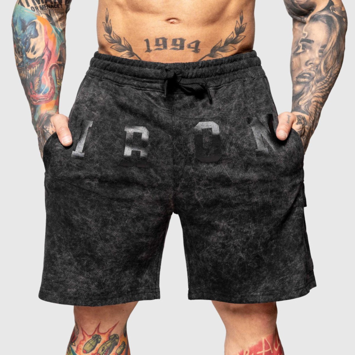 Teplákové kraťasy Iron Aesthetics College, washed black · záber 5
