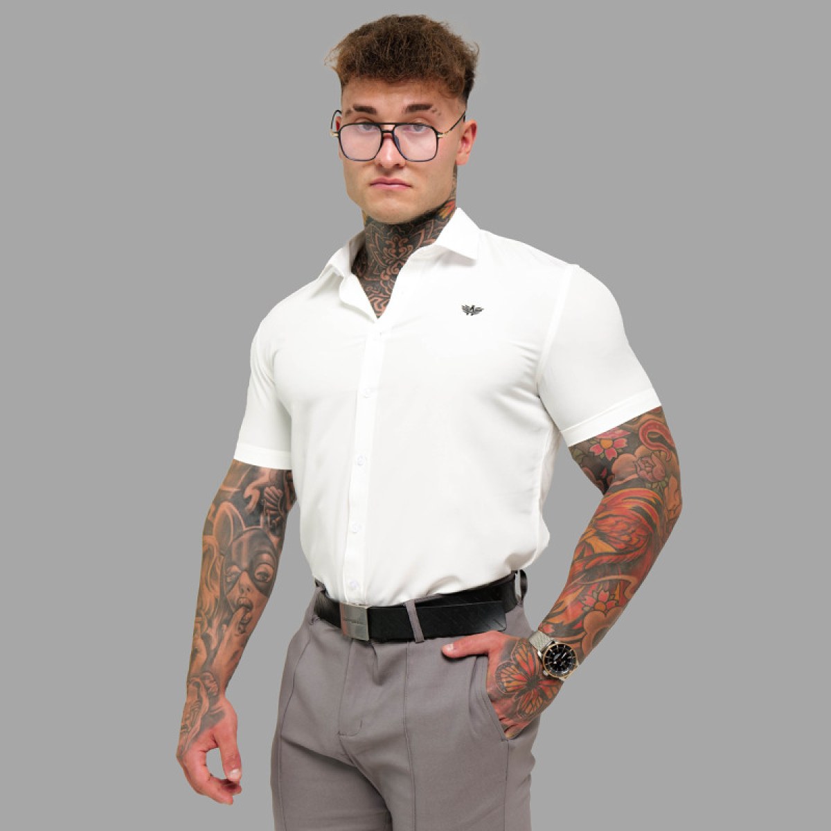 Strečová košeľa Iron Aesthetics Short Slim Stretch, natural · záber 1