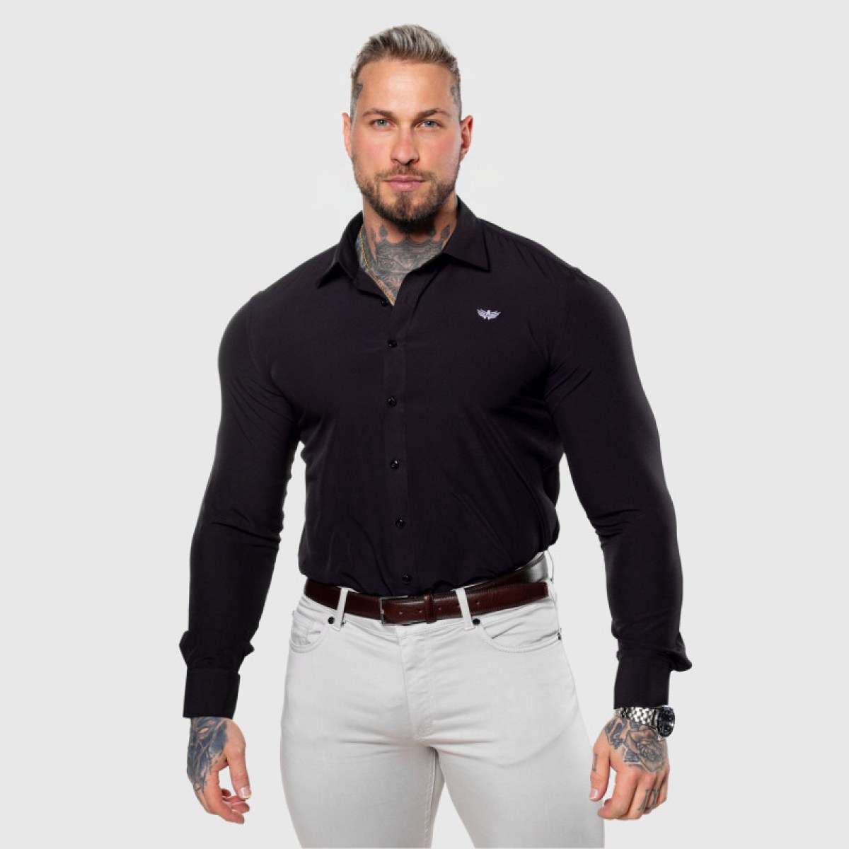 Strečová košeľa Iron Aesthetics Slim Stretch, čierna · záber 3