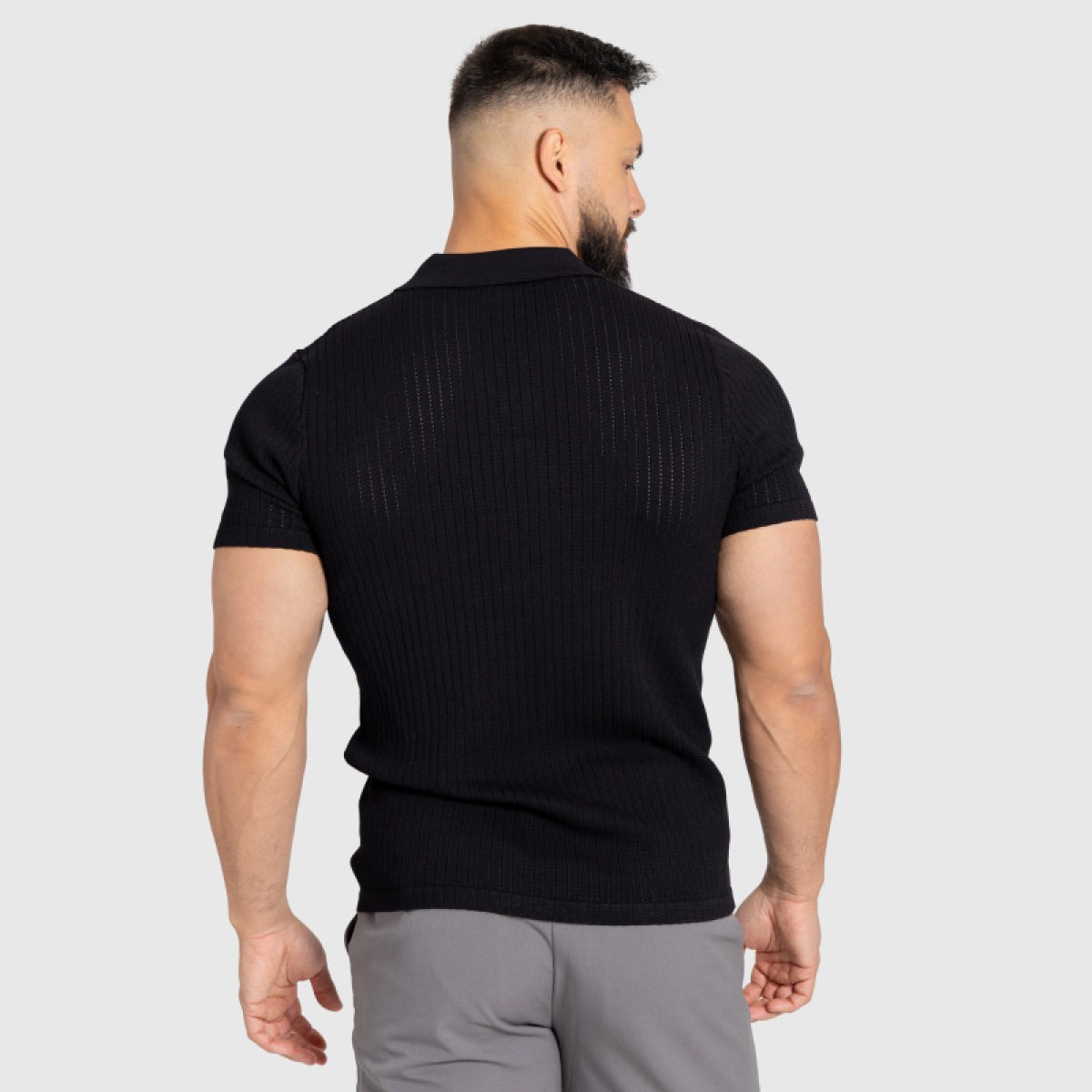 Pánske tričko Iron Aesthetics Polo Knit, čierne · záber 4