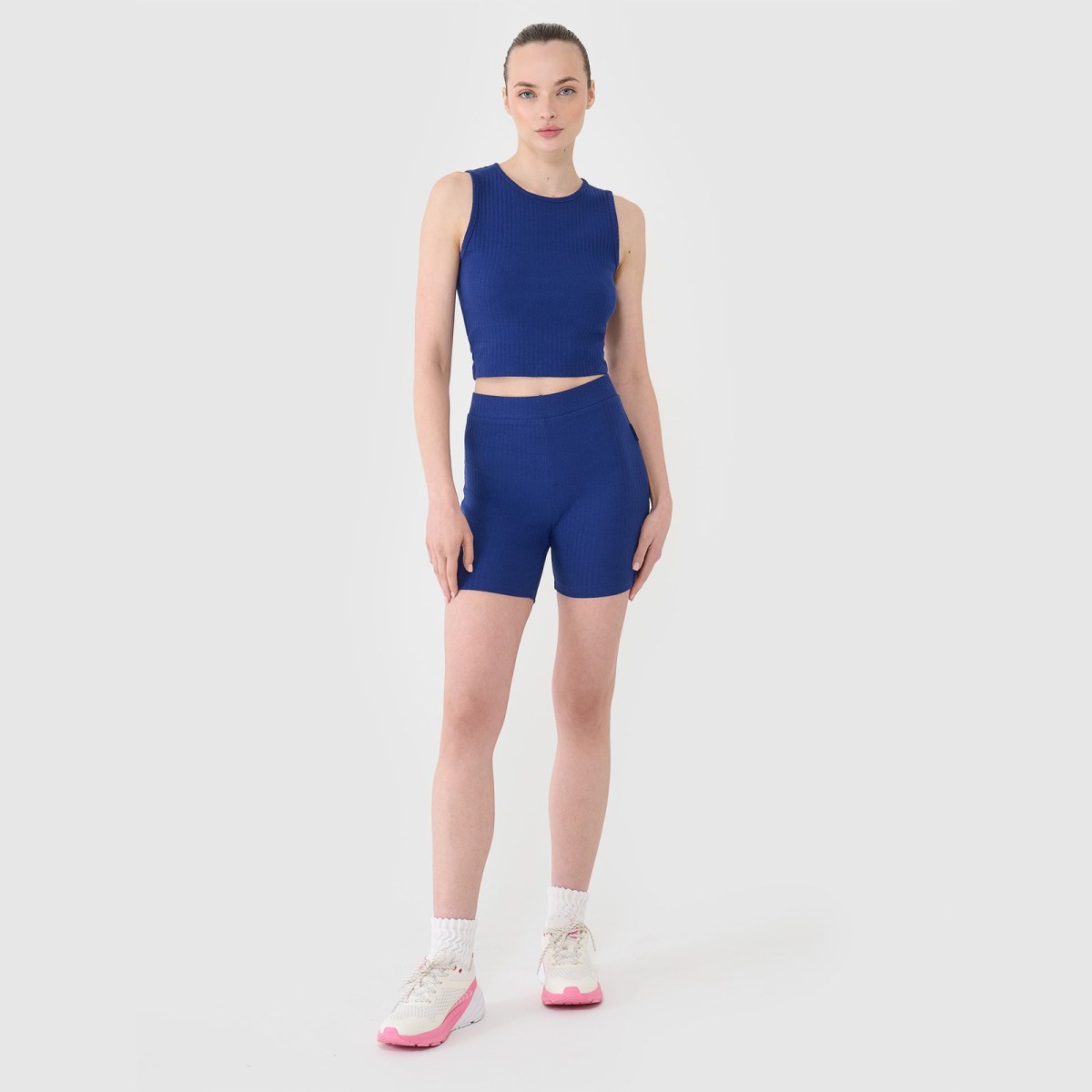 Dámsky pletený crop top - tmavomodrý · záber 2