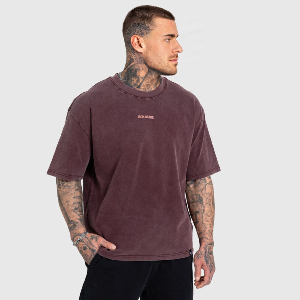 Pánske tričko Iron Aesthetics X Washed, burgundy · záber 3