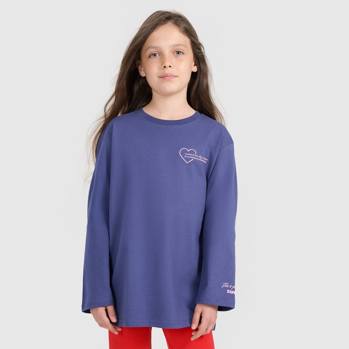 Longlseeve oversize s potlačou dievčenský - tmavomodrý · záber 1