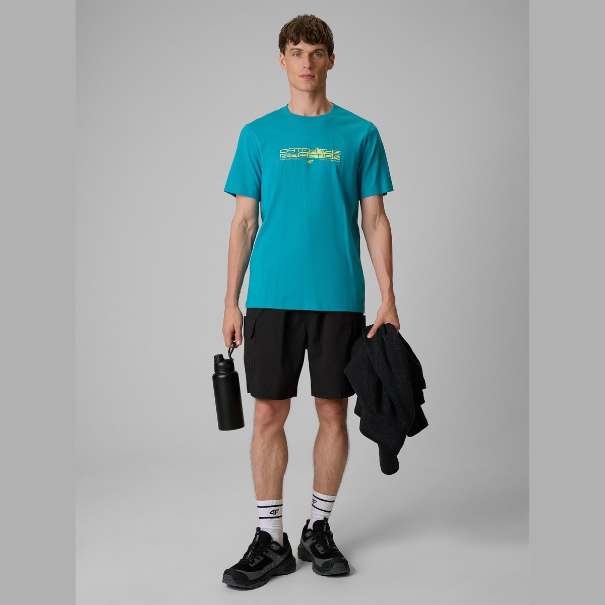 T-shirt regular s potlačou pánsky - tyrkysový · záber 2