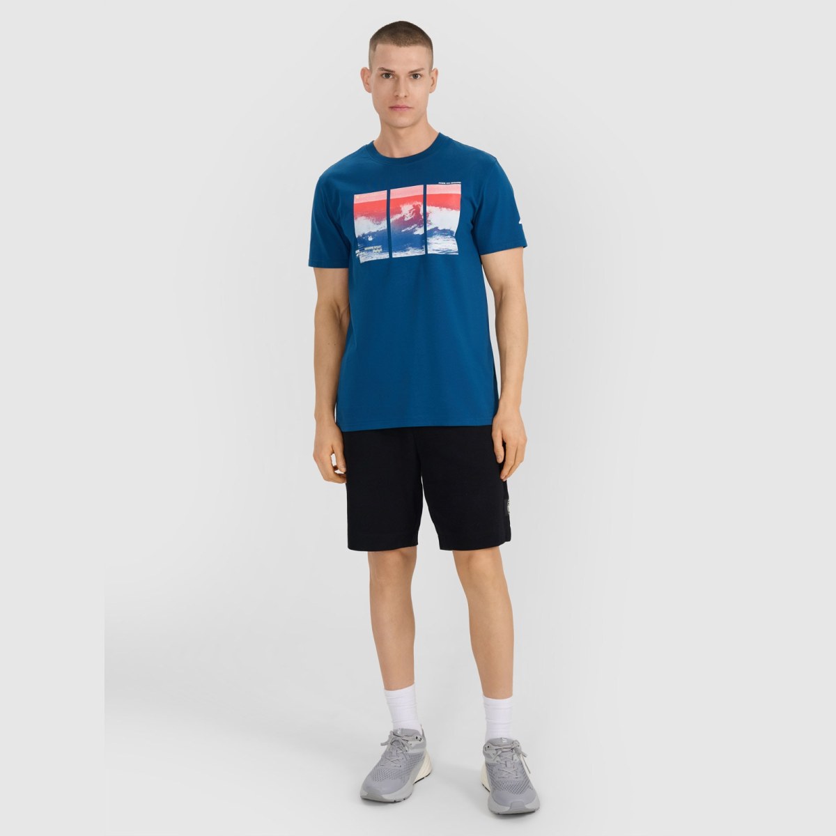 T-shirt regular s potlačou pánsky - tyrkysový · záber 4