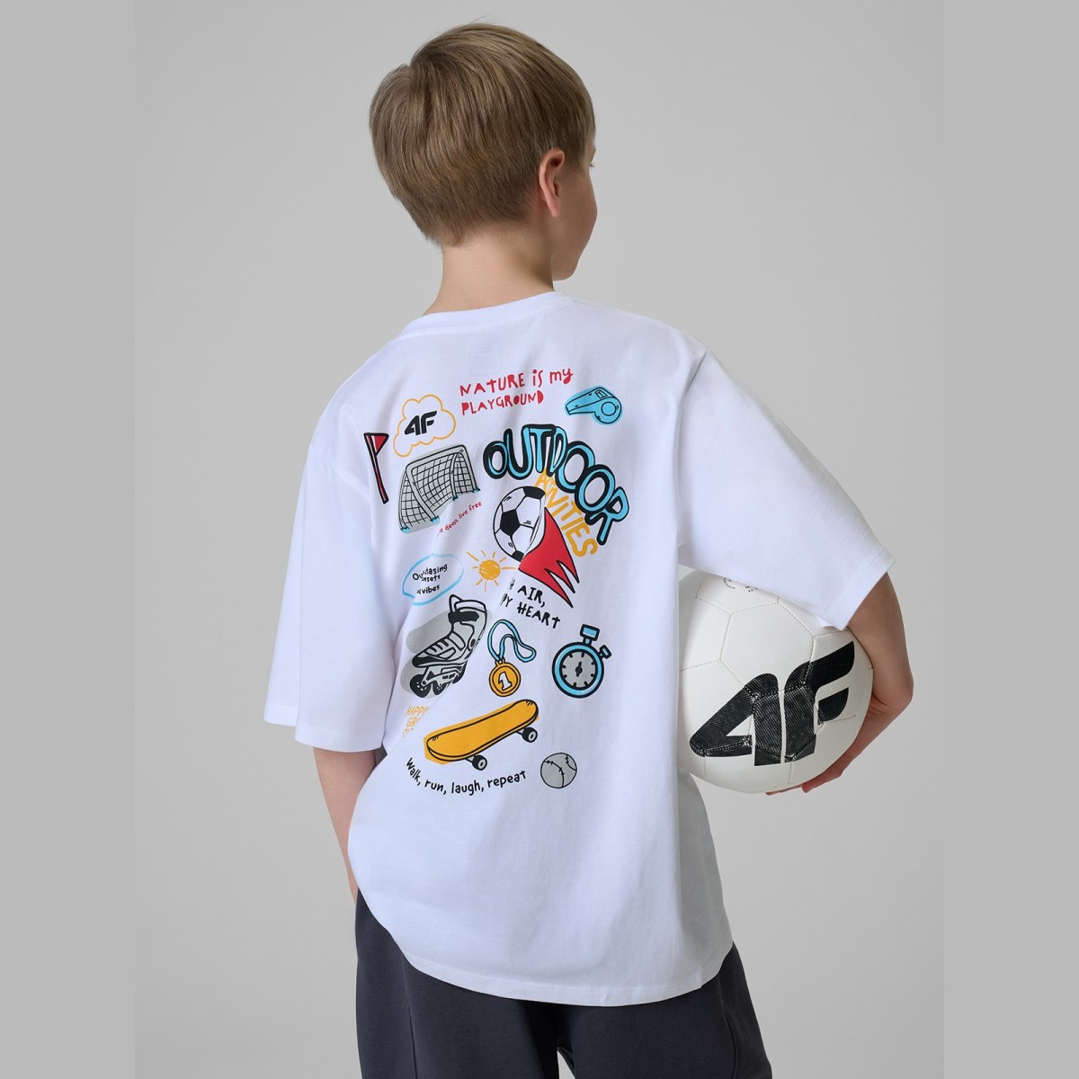 T-shirt loose s potlačou chlapčenský - biely · záber 1