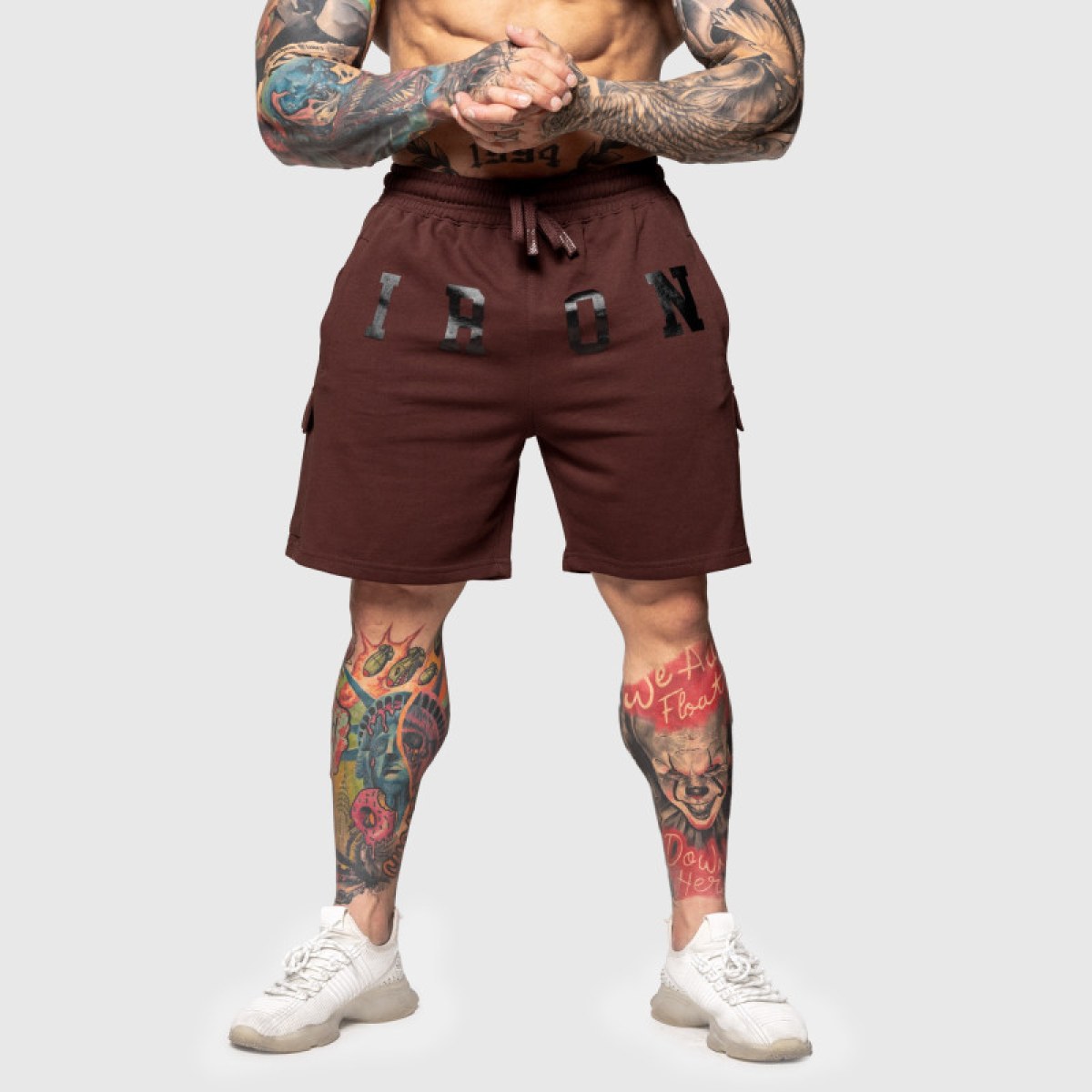 Teplákové kraťasy Iron Aesthetics College, hnedé · záber 1