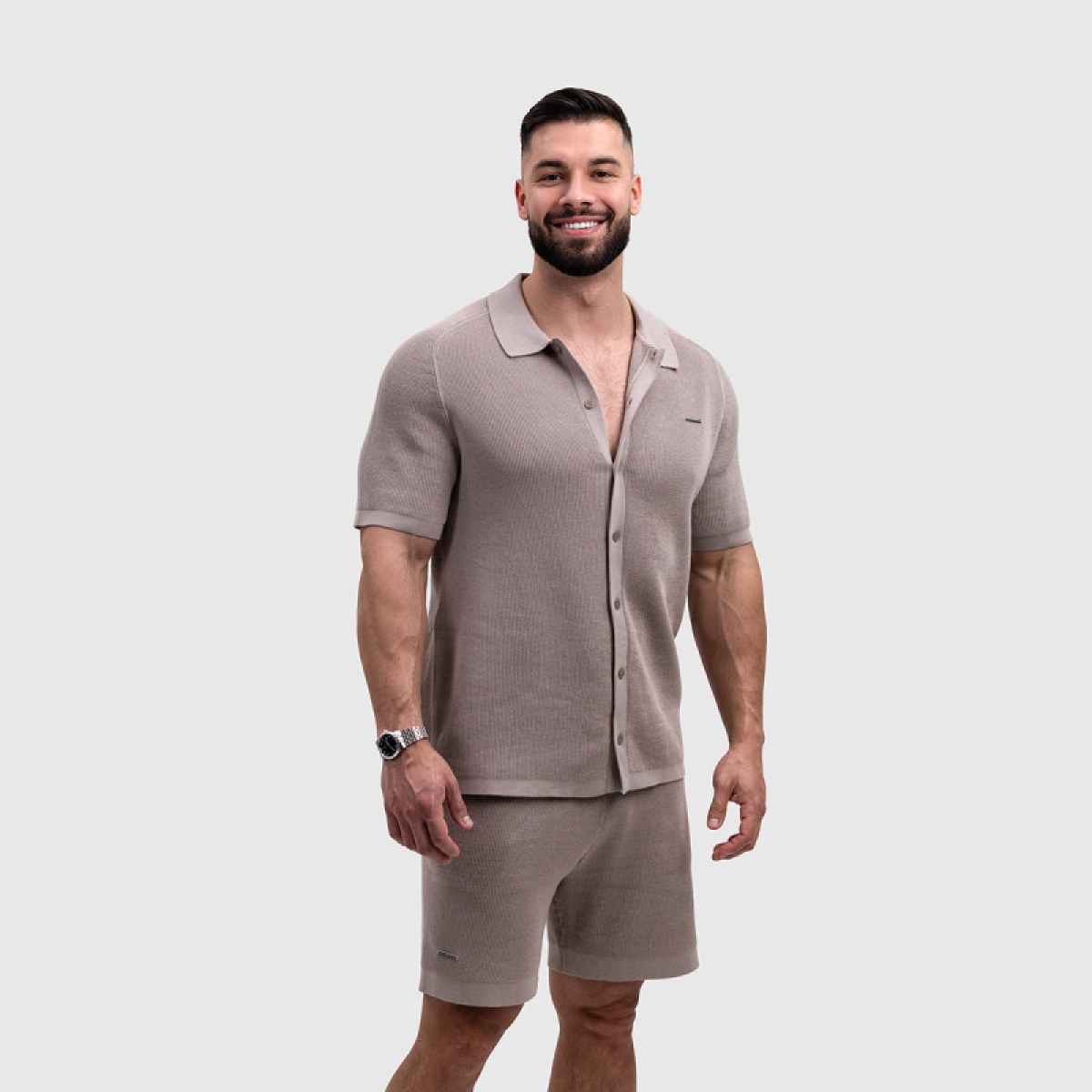 Pánska pletená košeľa Iron Aesthetics Vibe, béžová · záber 4