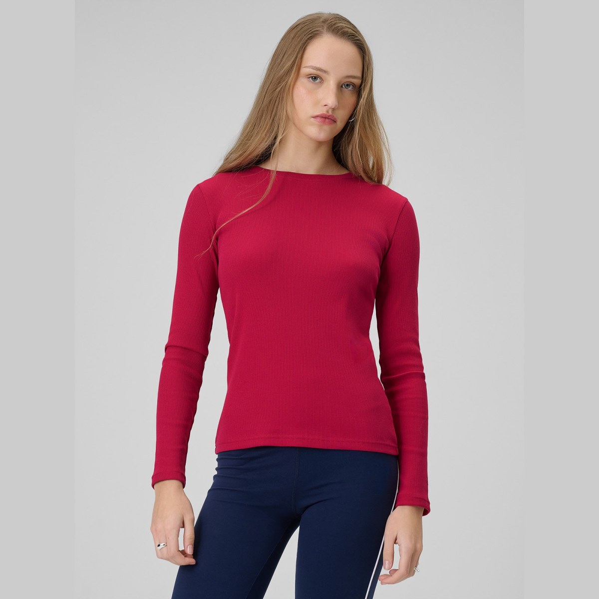 Longsleeve slim z rebrovanej pleteniny dámsky - ružový · záber 1