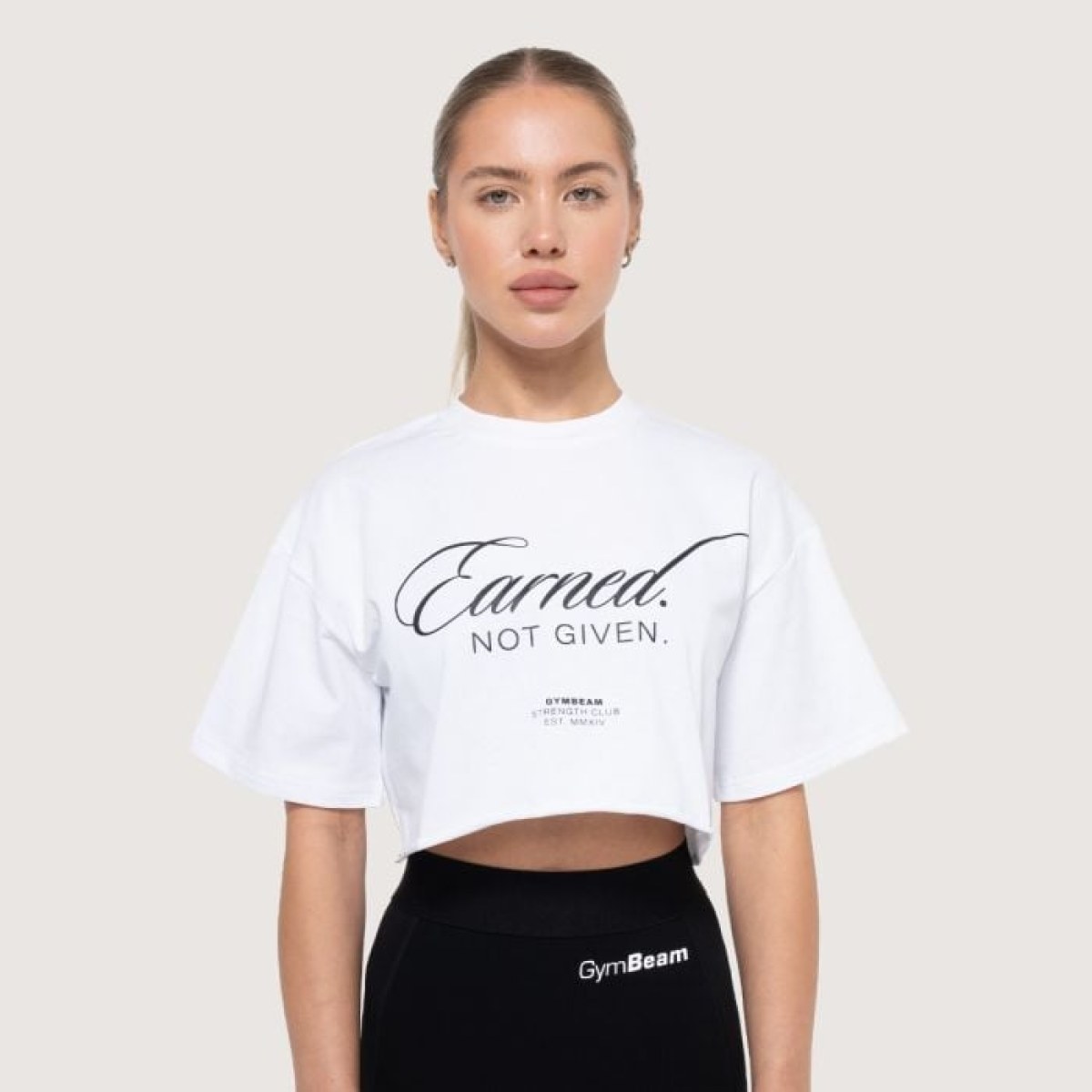 GymBeam Dámske cropped tričko Earned White L · záber 1