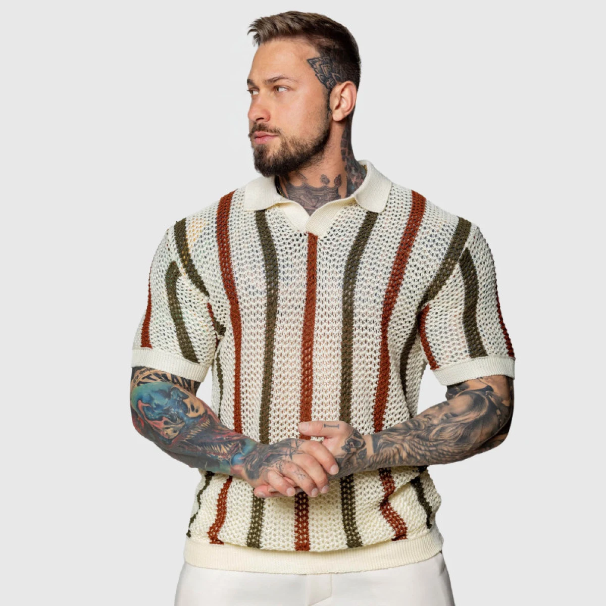 Pánske polo tričko Iron Aesthetics Crotchet, béžové · záber 1