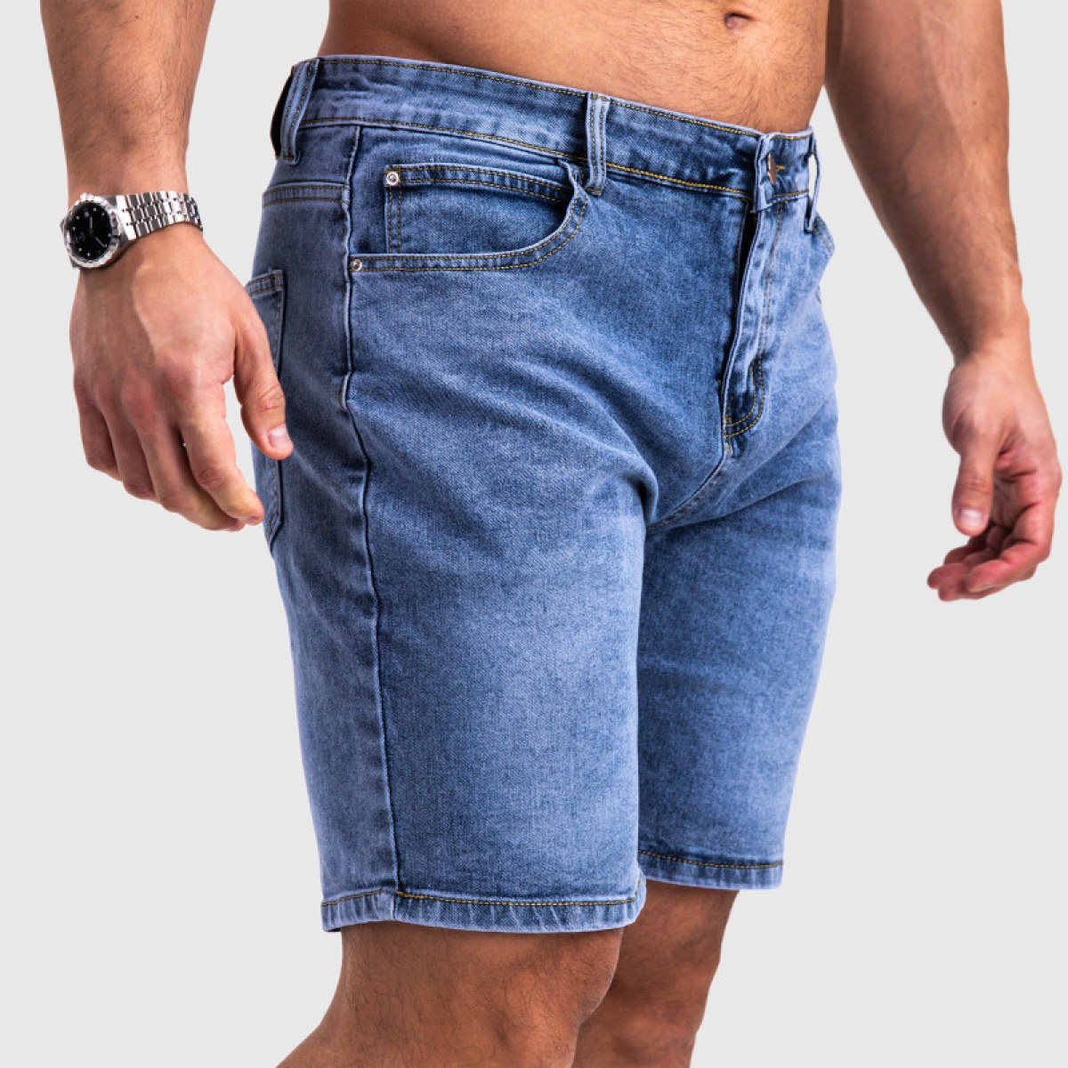 Pánske rifľové kraťasy Iron Aesthetics Denim Stretch, modré · záber 2