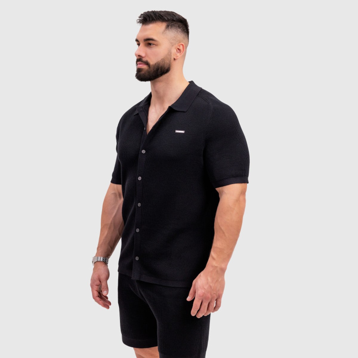 Pánska pletená košeľa Iron Aesthetics Vibe, čierna · záber 4