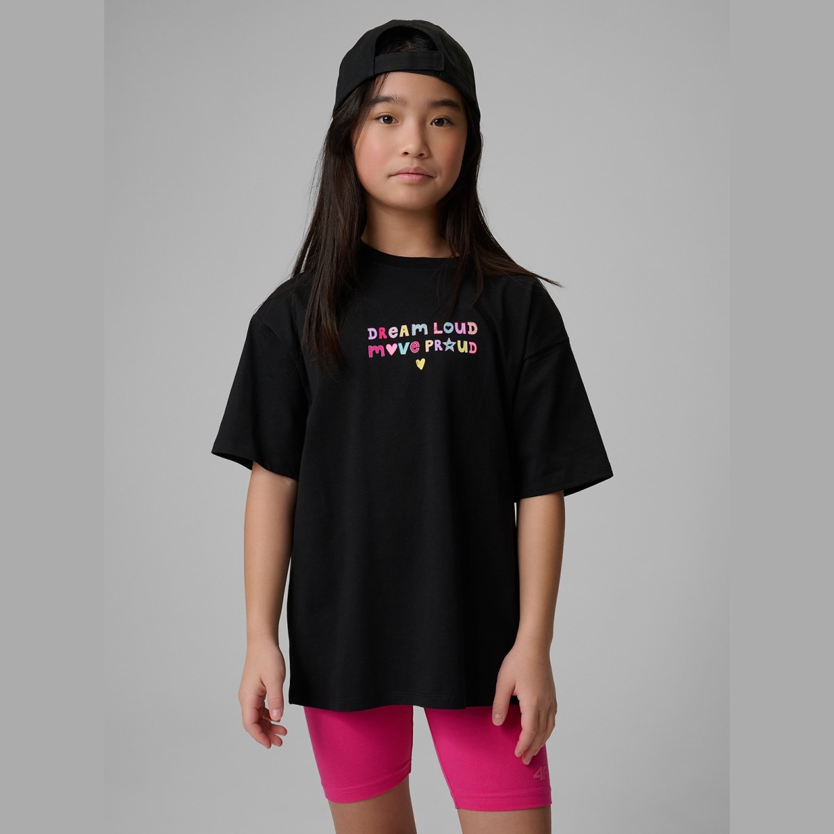 T-shirt loose s potlačou dievčenský - čierny · záber 9
