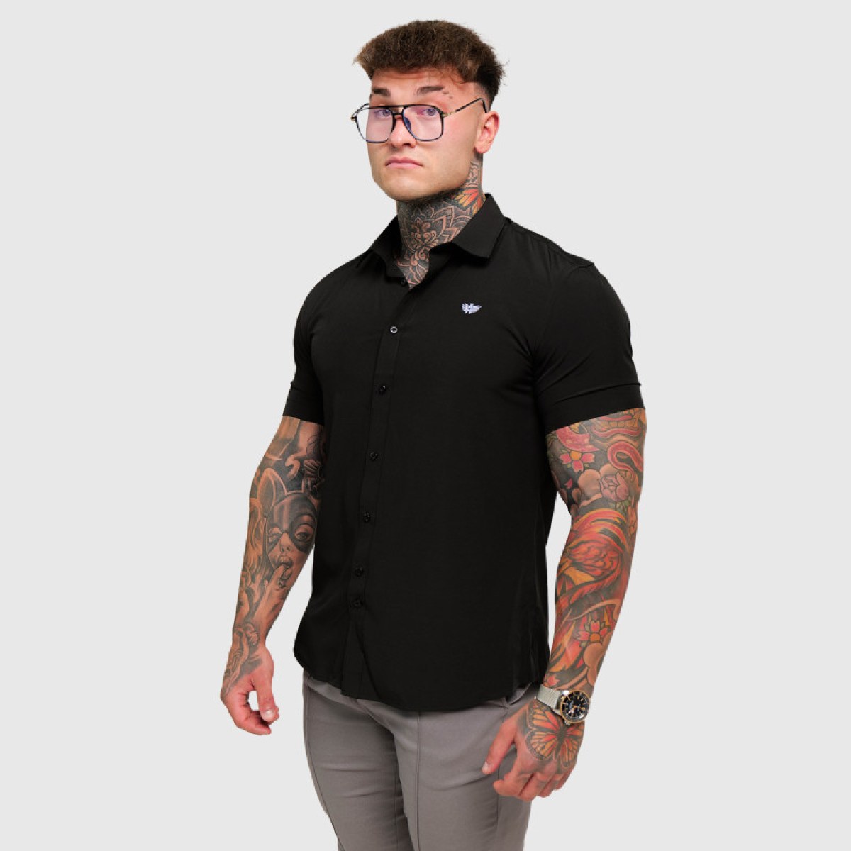 Strečová košeľa Iron Aesthetics Short Slim Stretch, čierna · záber 5