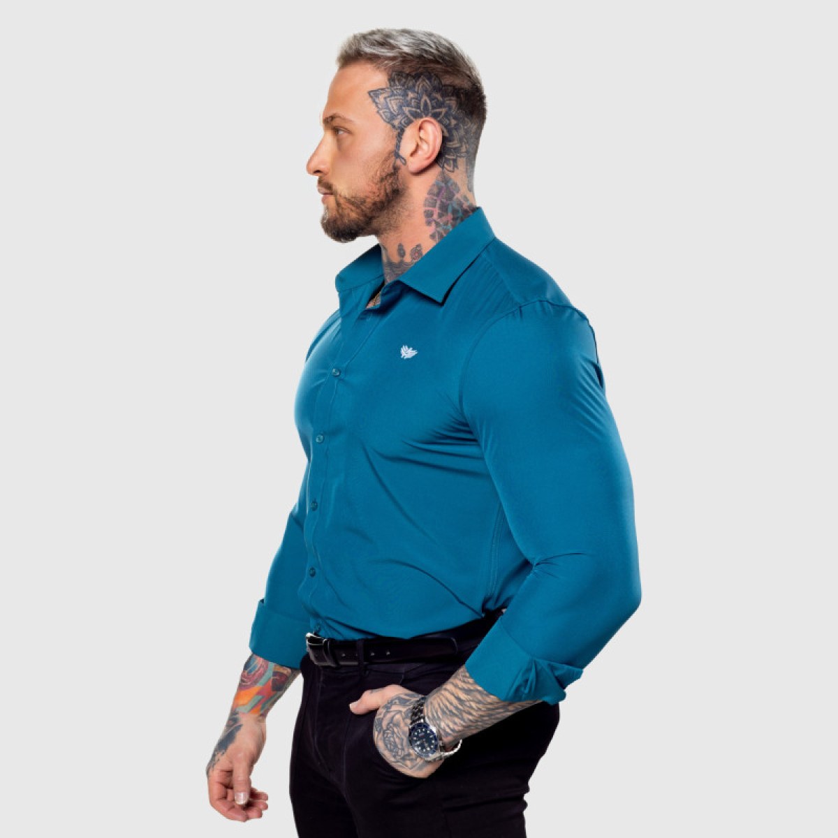 Strečová košeľa Iron Aesthetics Slim Stretch, smaragdová · záber 5