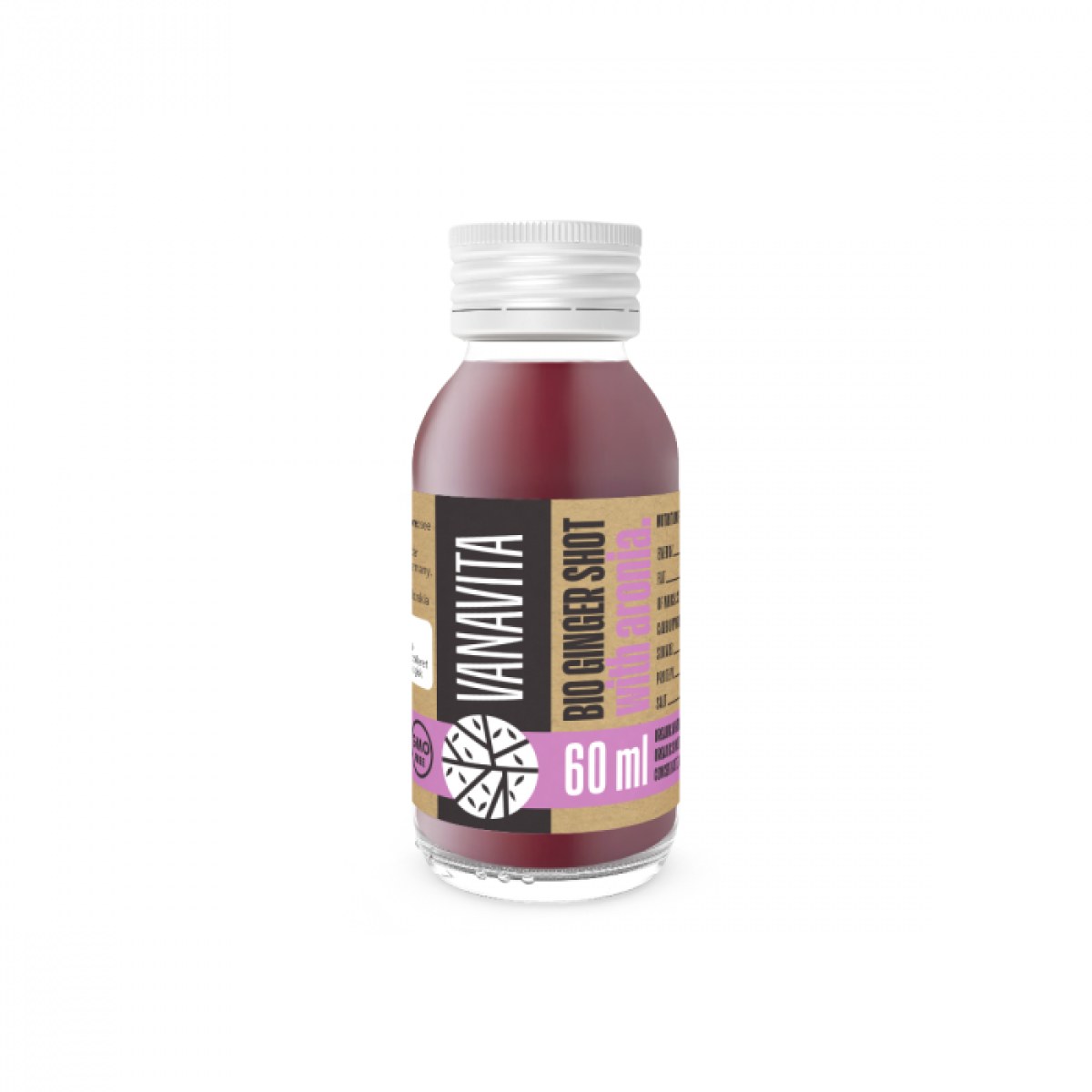 VanaVita BIO Zázvorový shot s aróniou bez príchute - Príchuť: Bez príchute | Hmotnosť: 0,06 kg | Objem: 60 ml | Balenie: 24 · záber 1