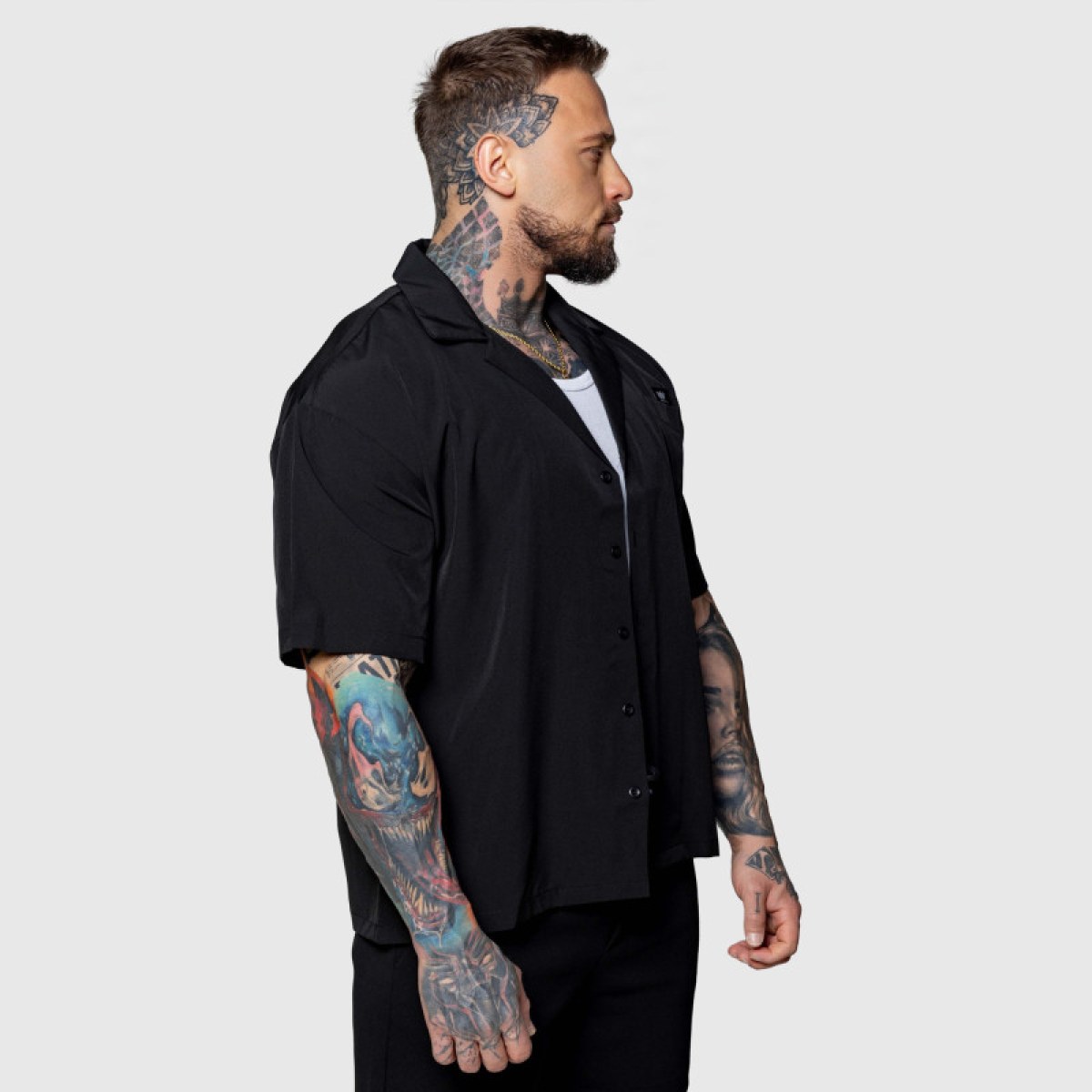 Oversized košeľa Iron Aesthetics Cuban, čierna · záber 4