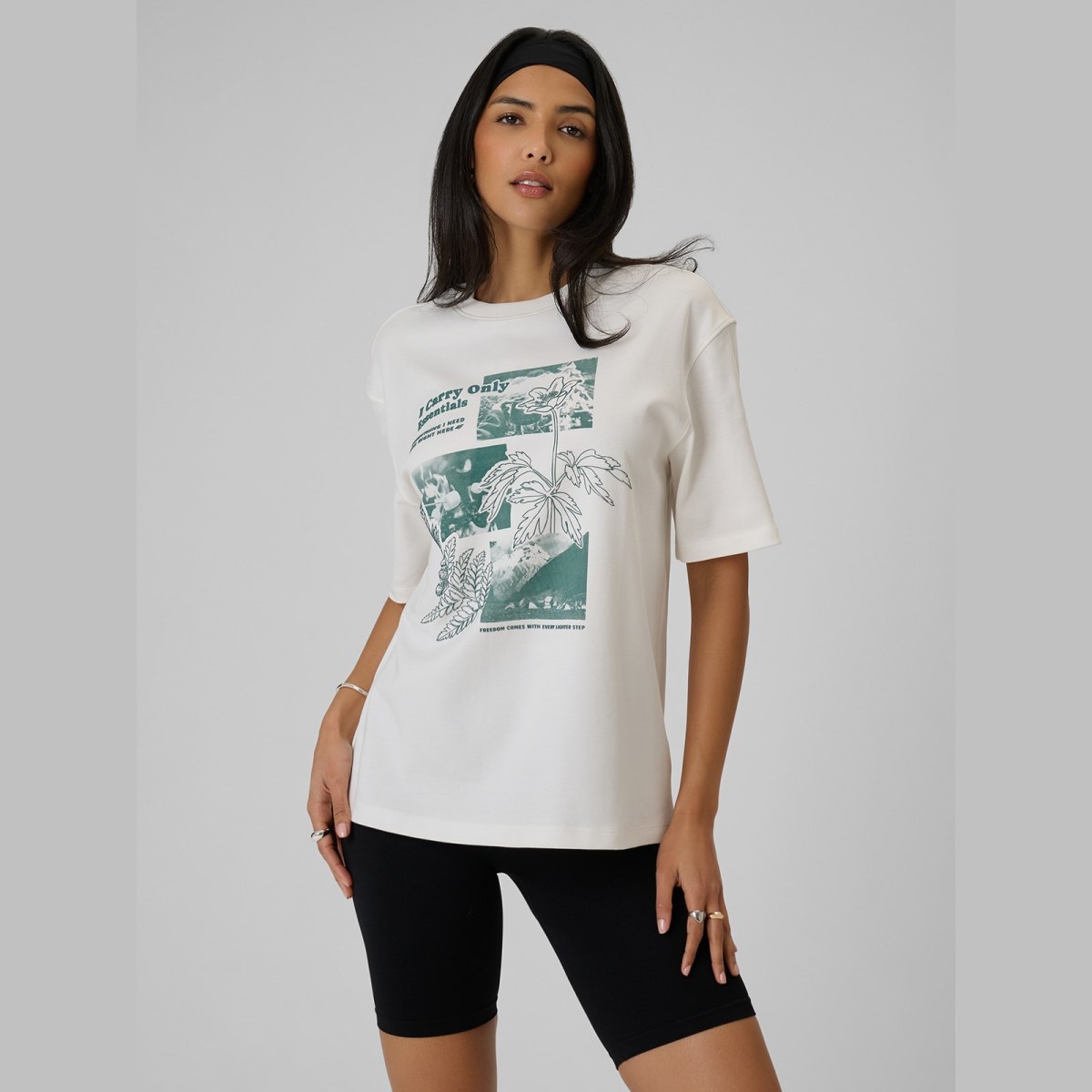 T-shirt loose s potlačou dámsky - biely · záber 1