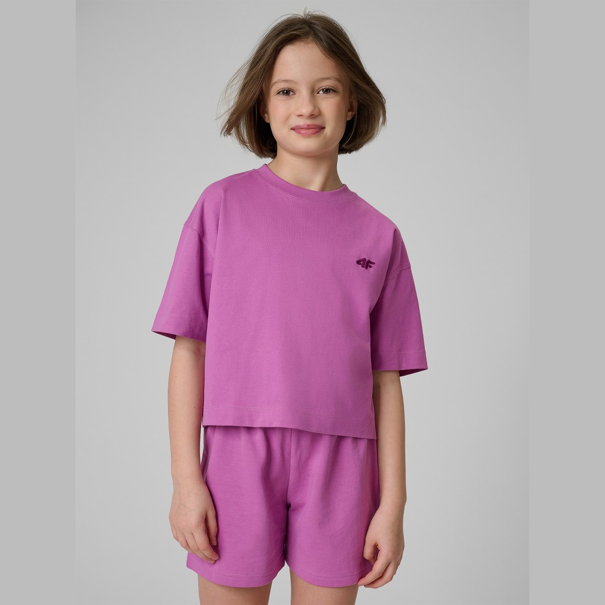 T-shirt loose jednofarebný dievčenský - ružový · záber 1