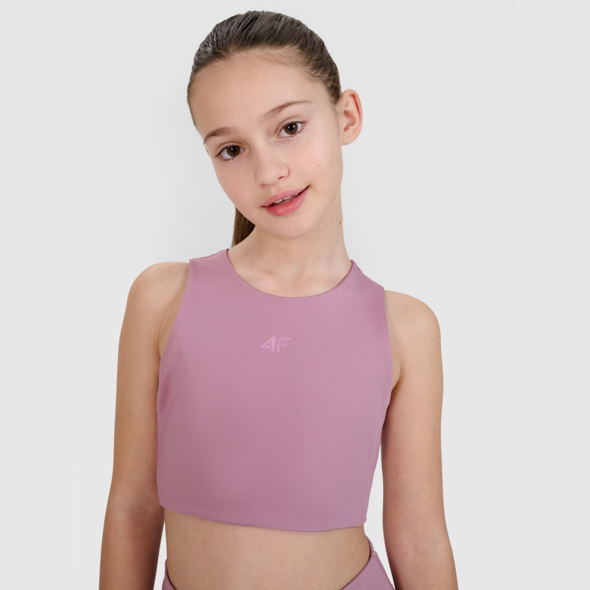 Dievčenský rýchloschnúci športový crop top 4F JUNIOR x Anna Lewandowska - ružový · záber 2