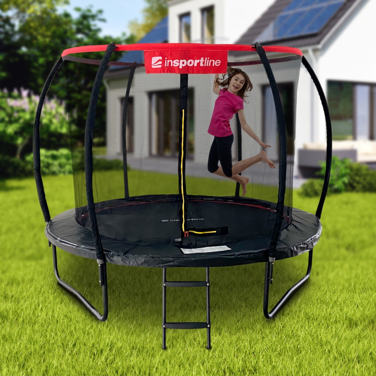 Trampolína s ochrannou sieťou a schodmi inSPORTline Flea PRO 244 cm · záber 1