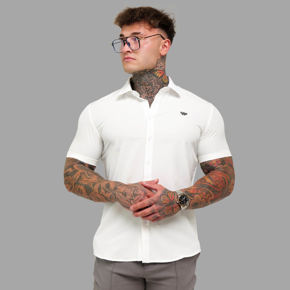 Strečová košeľa Iron Aesthetics Short Slim Stretch, natural · záber 4