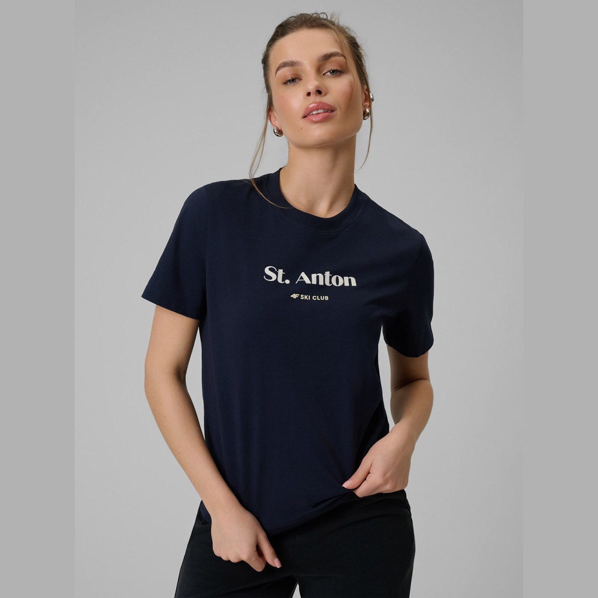 T-shirt loose s potlačou dámsky - tmavomodrý · záber 1