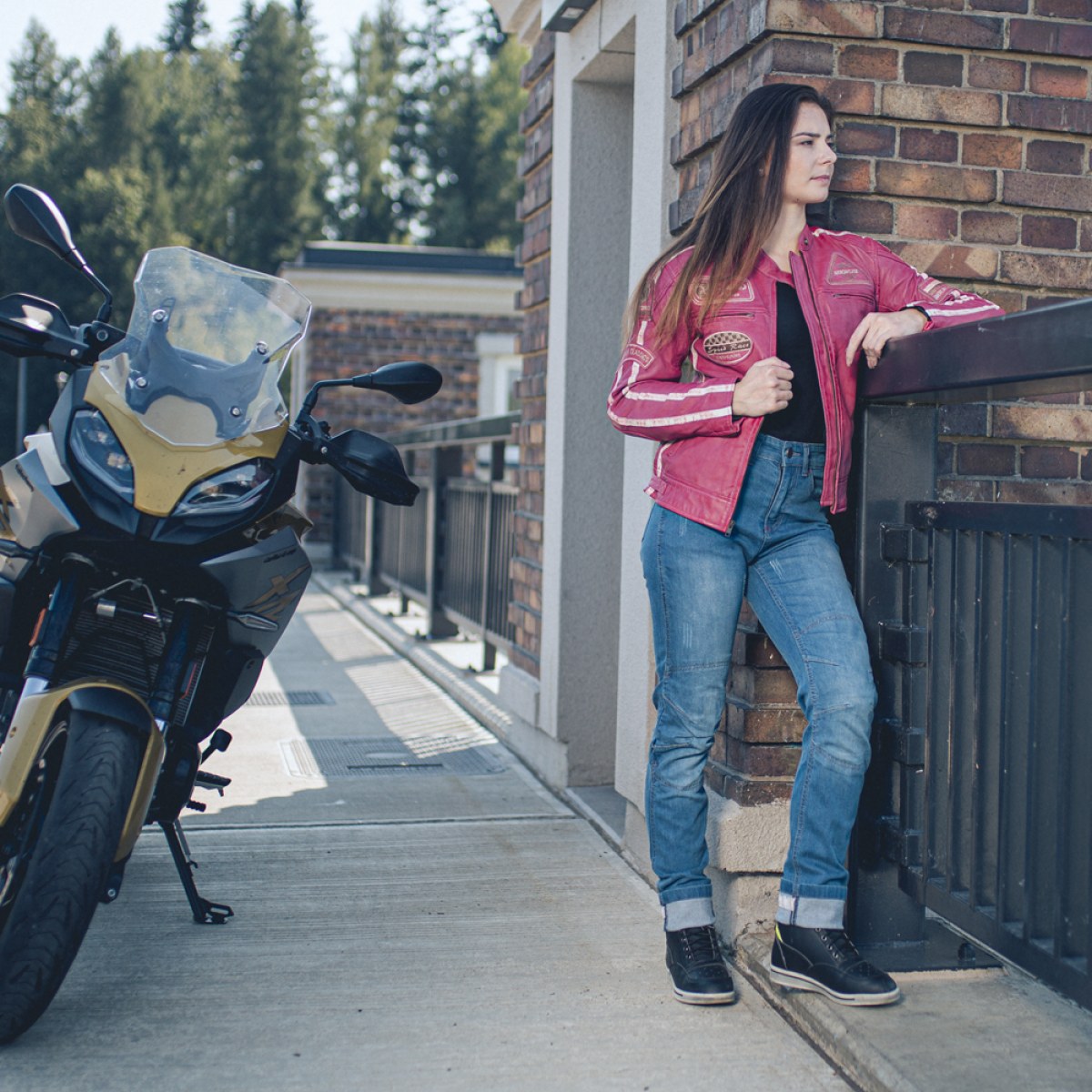 Dámska kožená moto bunda W-TEC Sheawen Lady Pink - Veľkosť: L | Farba: Ružová · záber 5