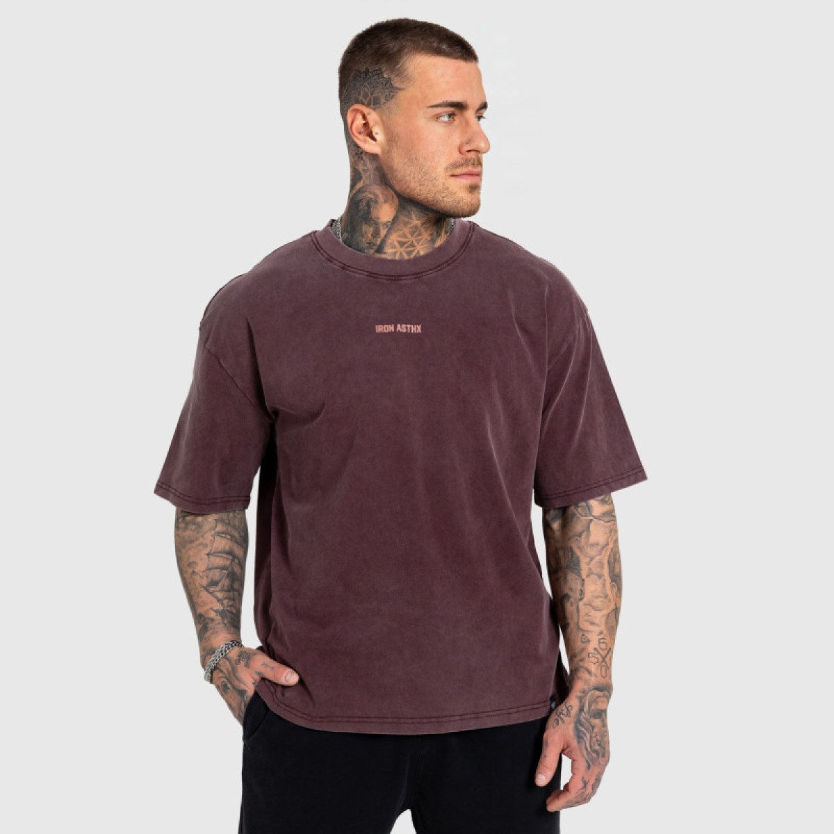 Pánske tričko Iron Aesthetics X Washed, burgundy · záber 2