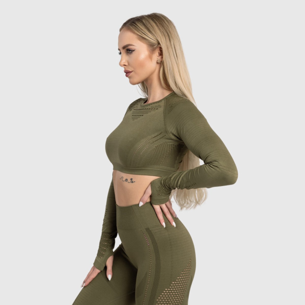 Bezšvový crop top Iron Aesthetics Rift, zelený · záber 5