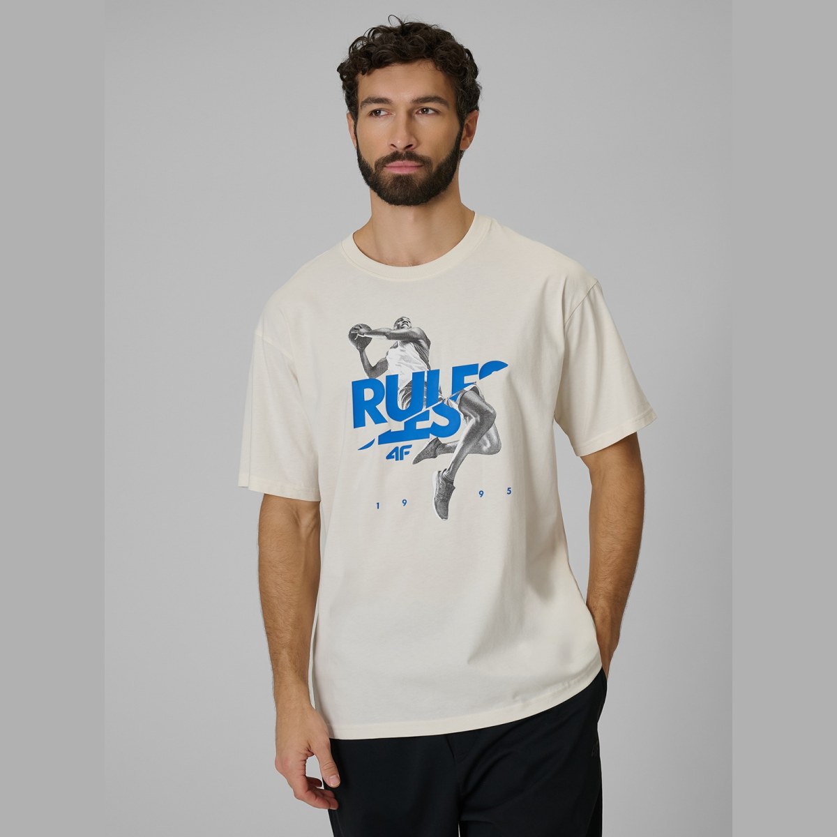 T-shirt loose s potlačou pánsky - béžový · záber 3