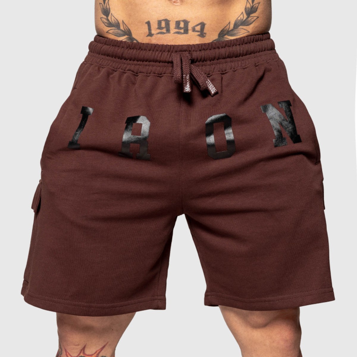Teplákové kraťasy Iron Aesthetics College, hnedé · záber 2