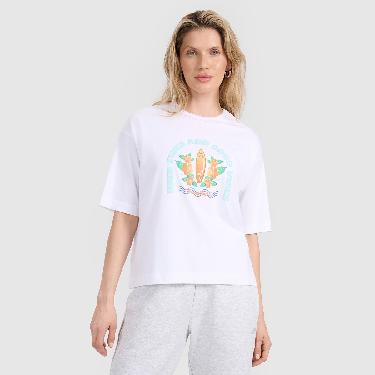 T-shirt oversize s potlačou dámsky - biely · záber 1
