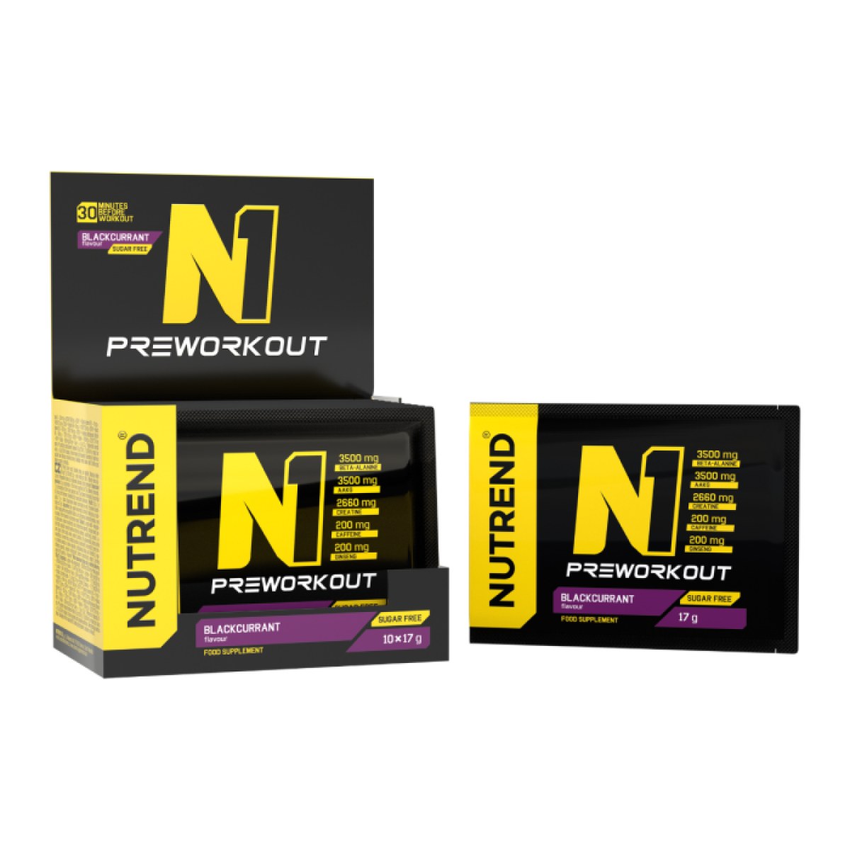 NUTREND N1 Pre-Workout čierne ríbezle - Príchuť: Čierne ríbezle | Hmotnosť: 0,17 kg | Balenie: 36 · záber 1