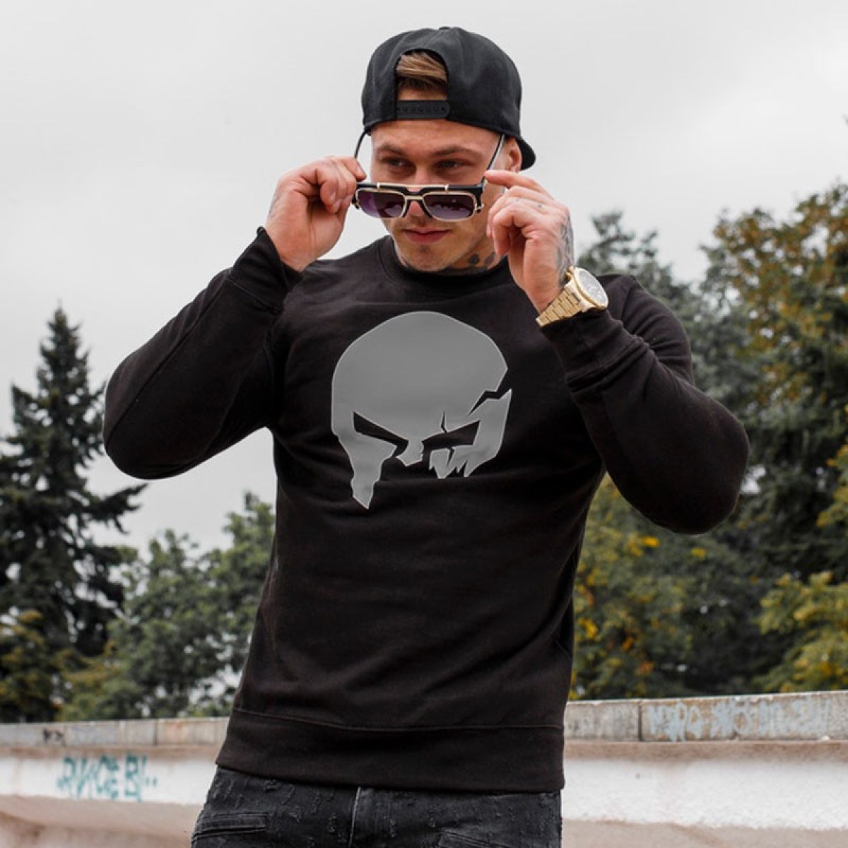 Mikina bez kapucne Iron Aesthetics SKULL, B&G · záber 3